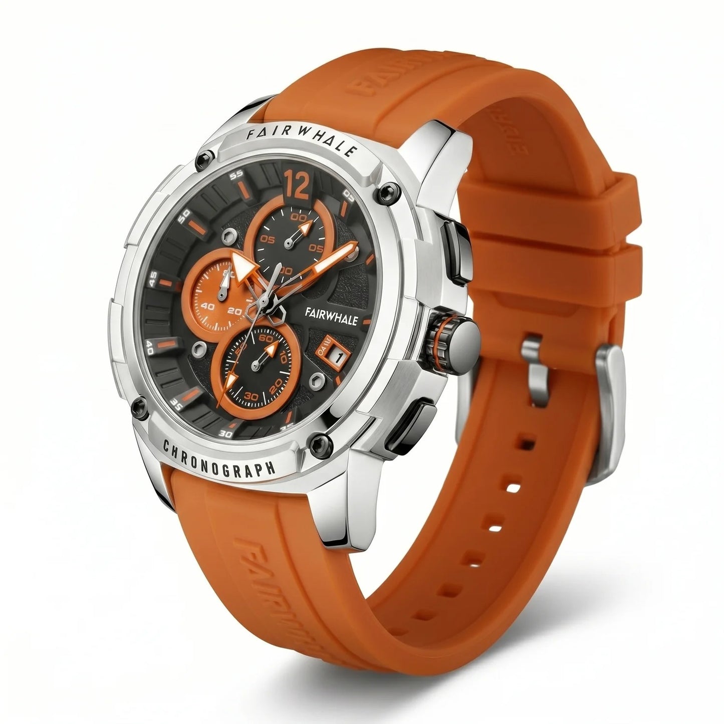 Mark Fairwhale FW-4360 Men's Sport Chronograph Watch – Quartz Movement | 30M Water Resistant | Premium Orange Silicone Strap.