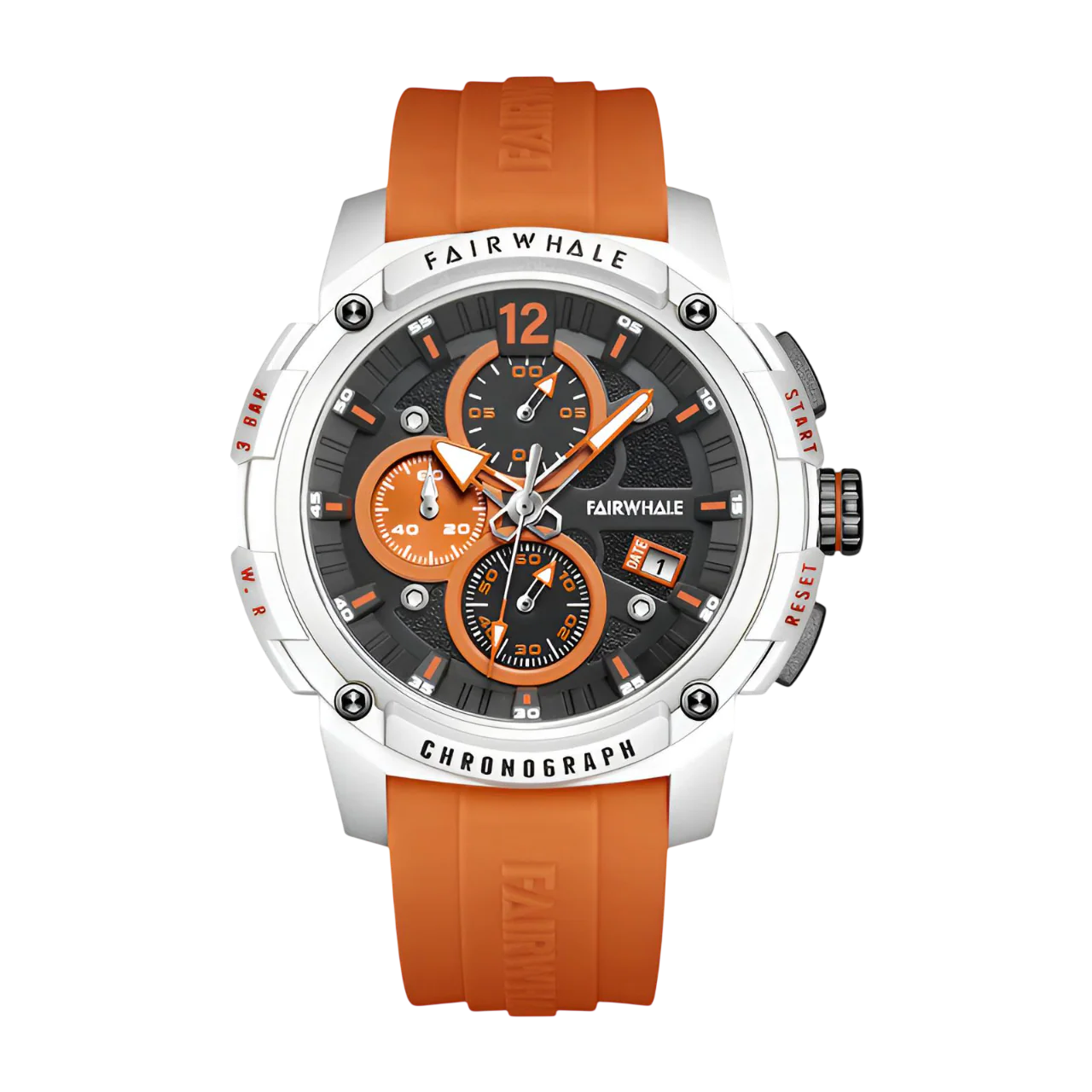Mark Fairwhale FW-4360 Men's Sport Chronograph Watch – Quartz Movement | 30M Water Resistant | Premium Orange Silicone Strap.