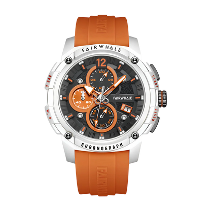 Mark Fairwhale FW-4360 Men's Sport Chronograph Watch – Quartz Movement | 30M Water Resistant | Premium Orange Silicone Strap.